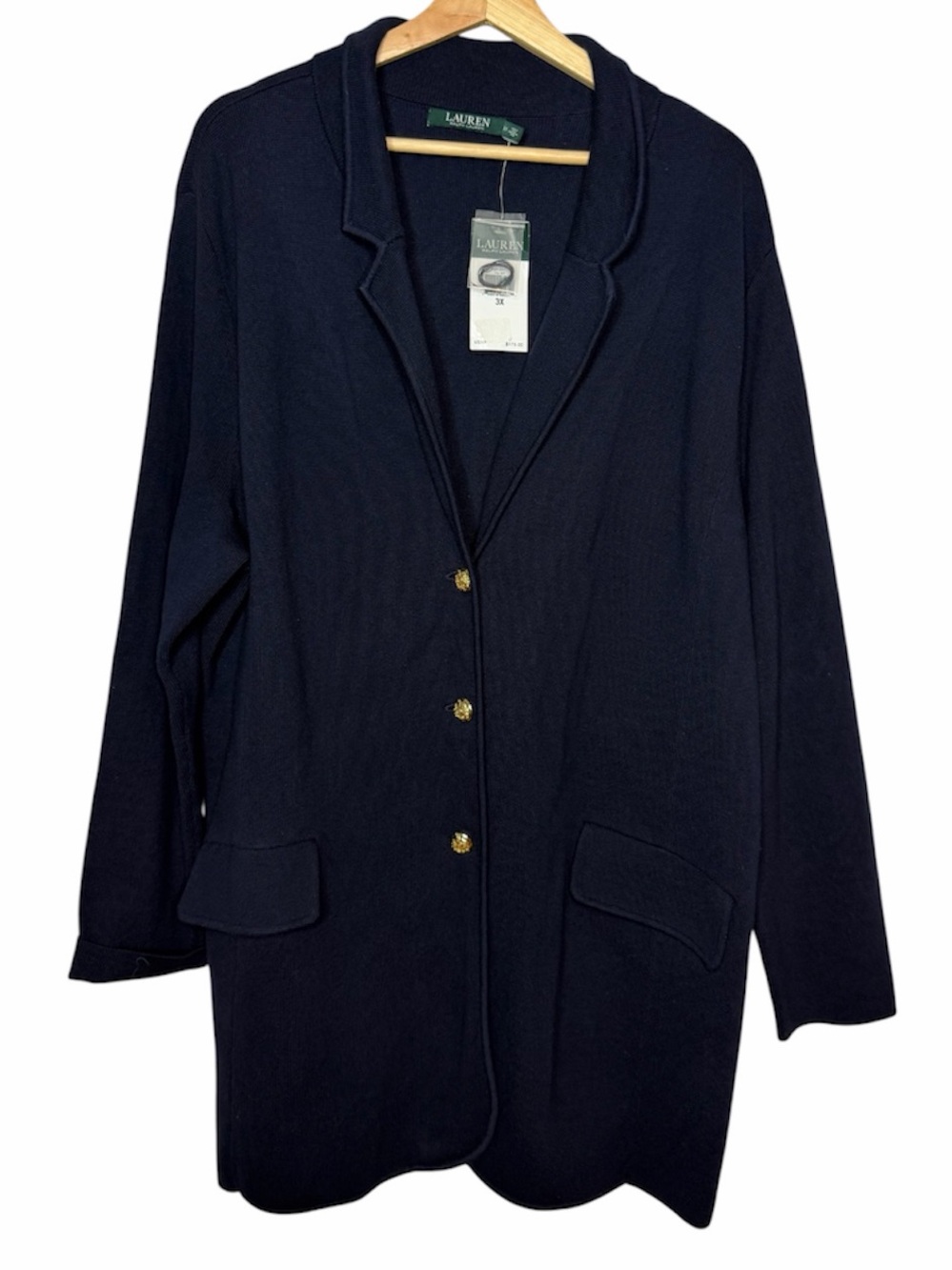NWT Lauren Ralph Lauren 100% Cotton Navy Knit Blazer Women’s 3X